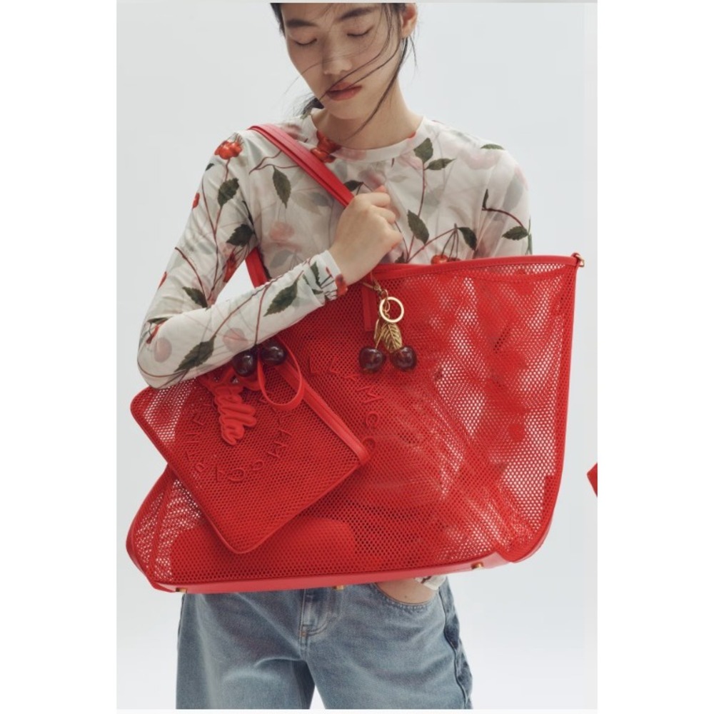 Stella McCartney x H&M Logo Mesh Tote Bag Red Shopper with Pouch NEW
